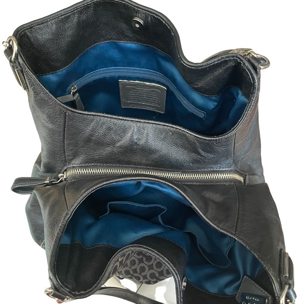 COACH Black Bag Madison 25637 Op Art Sateen Phoebe Shoulder Hobo Handbag Purse - Picture 11 of 13
